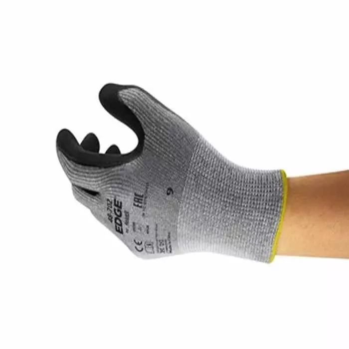 Ansell Edge 48-702 Black Polyester Spandex Foam Nitrile Coating Abrasion & Cut Resistant Work Gloves Size 7, 48702VP070