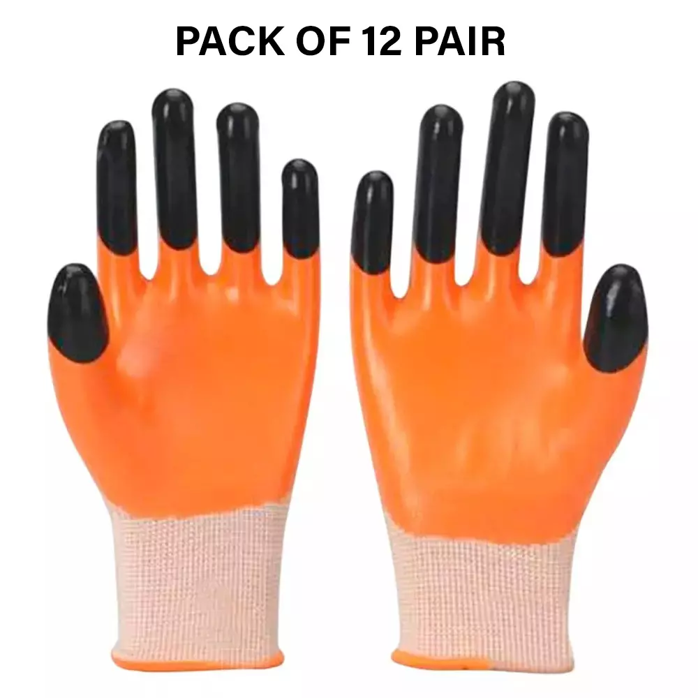 Swavind Safety Hand Gloves Synthetic Latex-Nitrile Coated with Abrasion Resistance Tiger Print Free Size (Pack of 12 Pair)