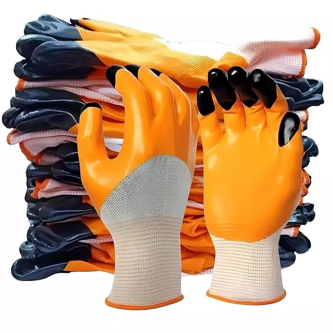 Swavind Safety Hand Gloves Synthetic Latex-Nitrile Coated with Abrasion Resistance Tiger Print Free Size (Pack of 120 Pair)