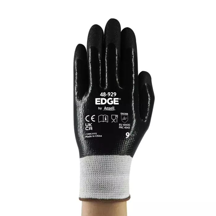 Ansell Edge 48-929 Black Glass Fibre Polyethylene Abrasion & Cut Resistant Work Gloves Size 9 Nitrile, 48929090