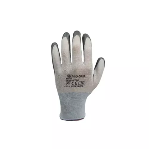 PRO GRIP By ROCKSAFE Safety Hand Gloves 13 Gauge Polyester Level 1 Nitrile Coating White & Grey Free Size, ECO (Pack of 120 Pairs)