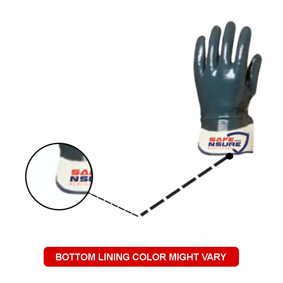 Safe N Sure Nitrile Coated Gloves 254 mm (10 inch) Nitrile On Jersey Lining Blue, SSNE590F (Pack of 10 Pair)