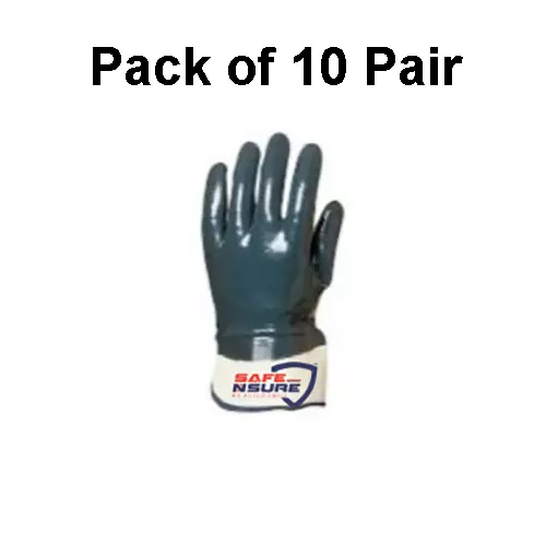 Safe N Sure Nitrile Coated Gloves 254 mm (10 inch) Nitrile On Jersey Lining Blue, SSNE590F (Pack of 10 Pair)
