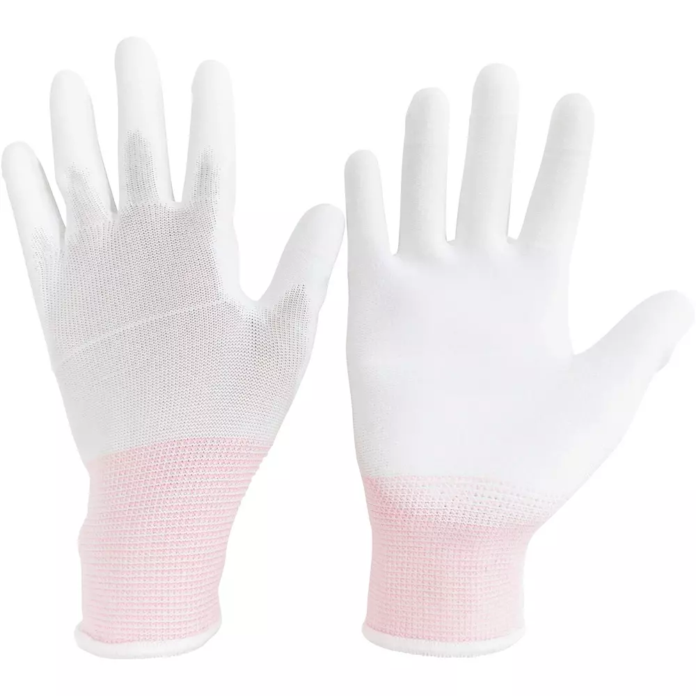 MIDORI Urethane Coated Gloves [body] White [wrist] Pink S Size 16.6 cm Palm Circumference, MCG100-S (Pack of 10 Pair)