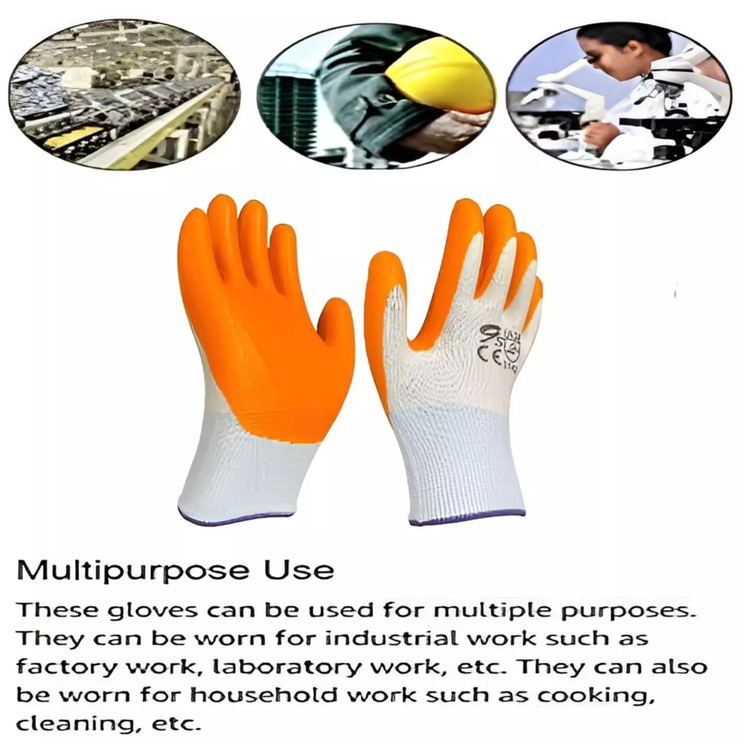Swavind Safety Hand Gloves Durable Synthetic Fabric Latex & Nitrile Coated Palm with Abrasion Resistance Orange & White Free Size (Pack of 600 Pair)