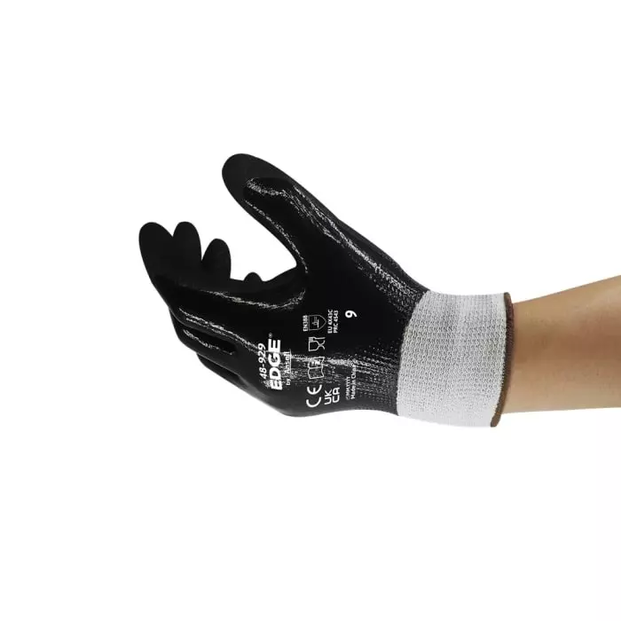 Ansell Black Glass Fibre, Polyethylene Nitrile Coating Work Gloves, EDGE 48-929