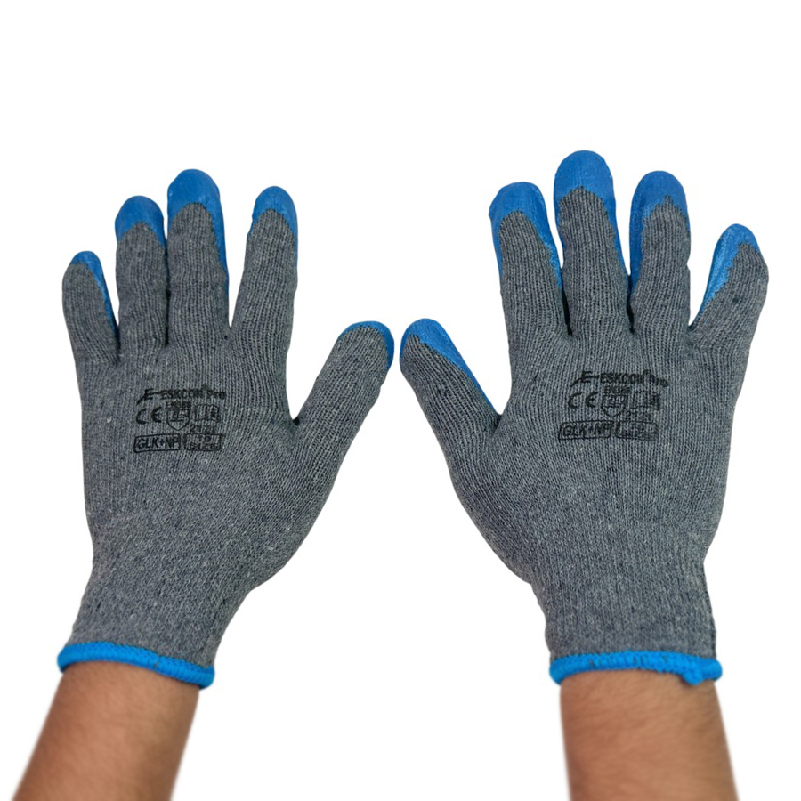 GENERIC Free Size Grey and Blue Synthetic Crinkle Coated Hand Gloves for Industrial Usage; Pack of 9 pairs