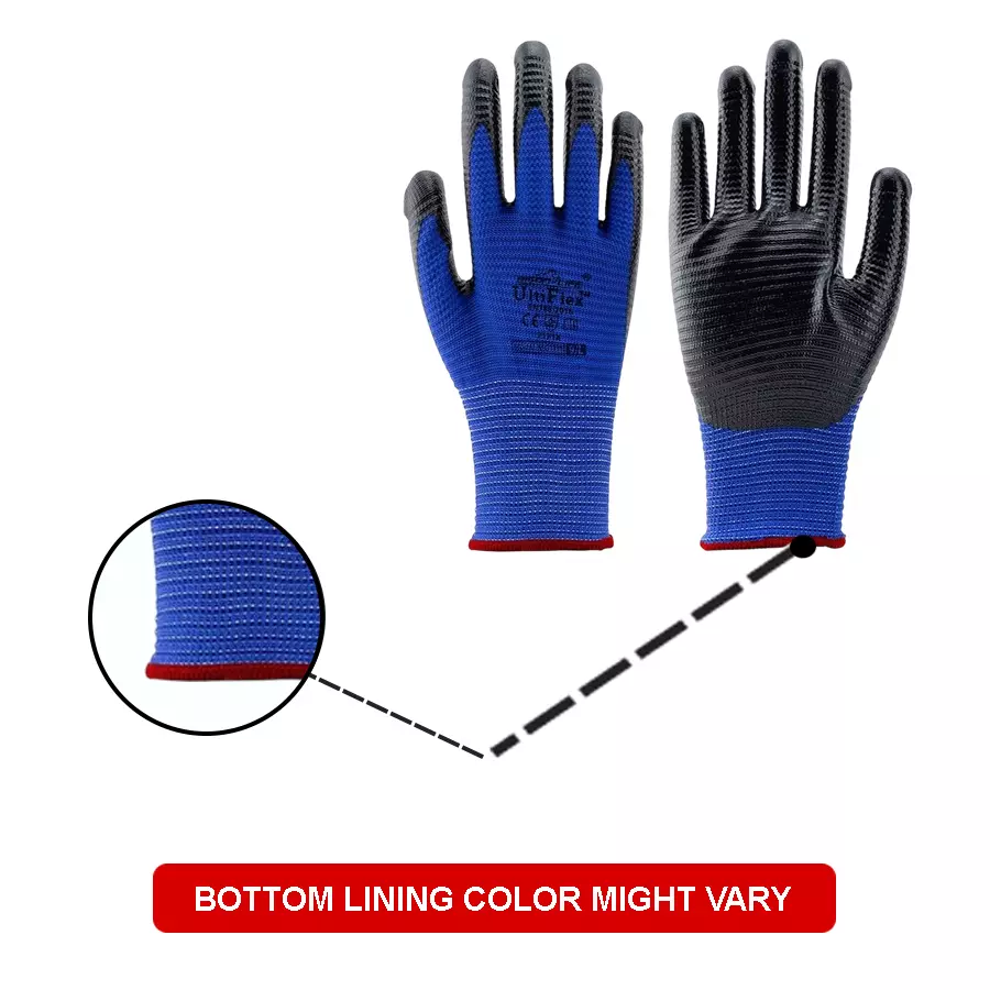 BISON LIFE UltiFlex Nitrile Coated Gloves Size-9 with Ribbed Polyester Liner, MG1331