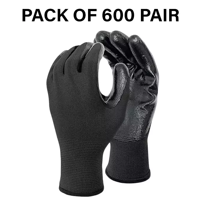 Swavind Safety Hand Gloves Latex-Nitrile Blend Latex-Nitrile Coated Palm with Abrasion Resistance Black Free Size (Pack of 600 Pair)