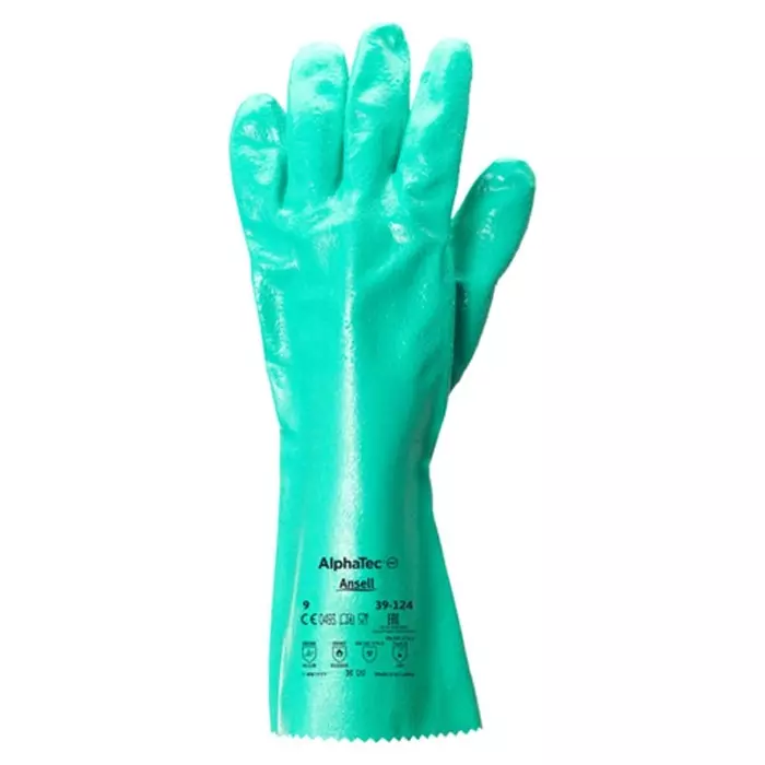 Ansell Alphatec 39-124 Green Cotton Chemical Resistant Work Gloves Size 7 Nitrile Coating, 39124070