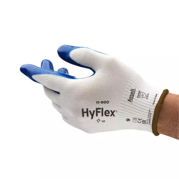 Ansell HyFlex 11-900 Blue Nylon Oil Resistant Gloves Size 7 Nitrile Coating, 11900070
