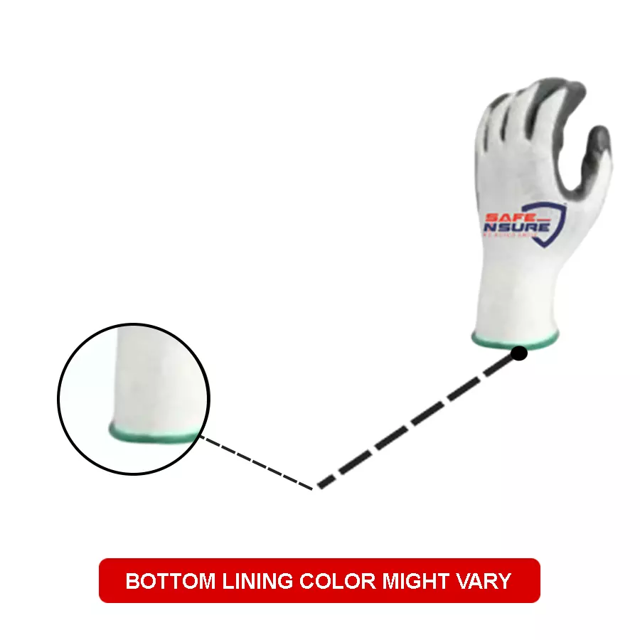 Safe N Sure Nitrile Palm Coated Gloves 254 mm (10 inch) Seamless Knitted Polyester Liner 13 Gauge White, Grey, SSNE130-45 (Pack of 10 Pair)