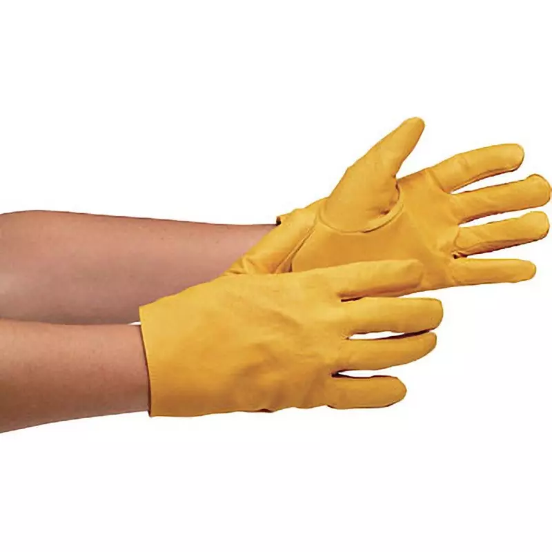 MIDORI Leather Gloves Yellow Free Size 24.5 cm Palm Circumference, MT-14-BUTA-Y (Pack of 12 Pair)