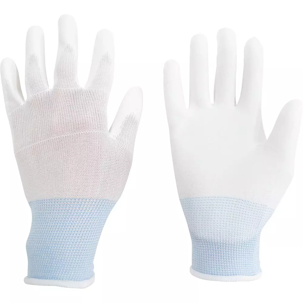 MIDORI Urethane Coated Gloves [body] White [wrist] Blue M Size 17.0 cm Palm Circumference, MCG100-M (Pack of 10 Pair)