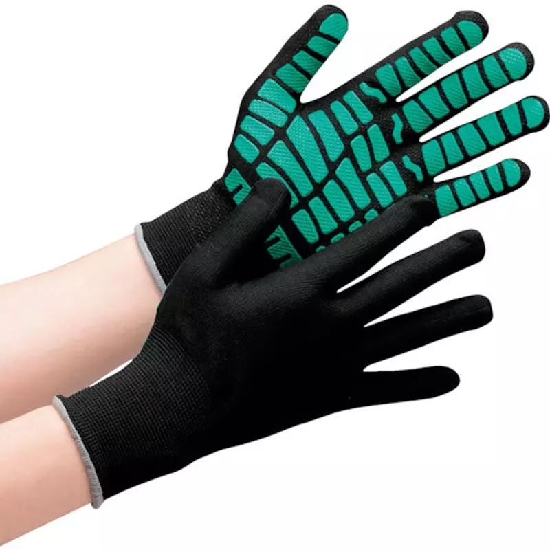MIDORI Natural Rubber Gloves List: Gray, Black & Green, MHG-134-BK/GN-L