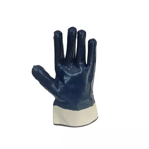 ROCKSAFE Safety Hand Gloves Nitron Cuff Type Full Nitrile Coating Canvas Cuff and Cotton Lining Blue Free Size (Pack of 36 Pairs)