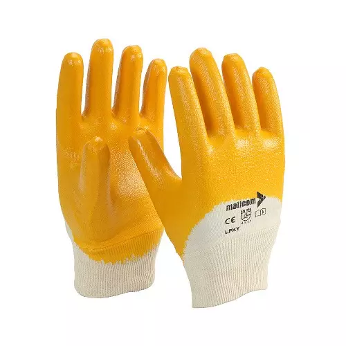 Mallcom Nitrile Dipped Gloves Yellow 203.2 mm (8 Inch), LPKY (Pack of 3 Pair)