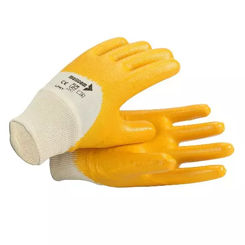 Mallcom Nitrile Dipped Gloves Yellow 203.2 mm (8 Inch), LPKY (Pack of 3 Pair)