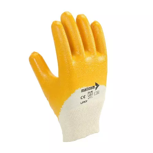Mallcom Nitrile Dipped Gloves Yellow 203.2 mm (8 Inch), LPKY (Pack of 3 Pair)