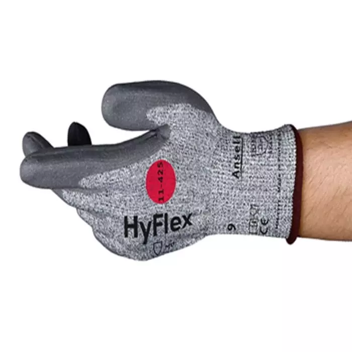 Ansell HyFlex 11-425 Grey Fibreglass HPPE Polyamide Abrasion & Cut Resistant Gloves Size 8 Waterbased PU, 11425VP080