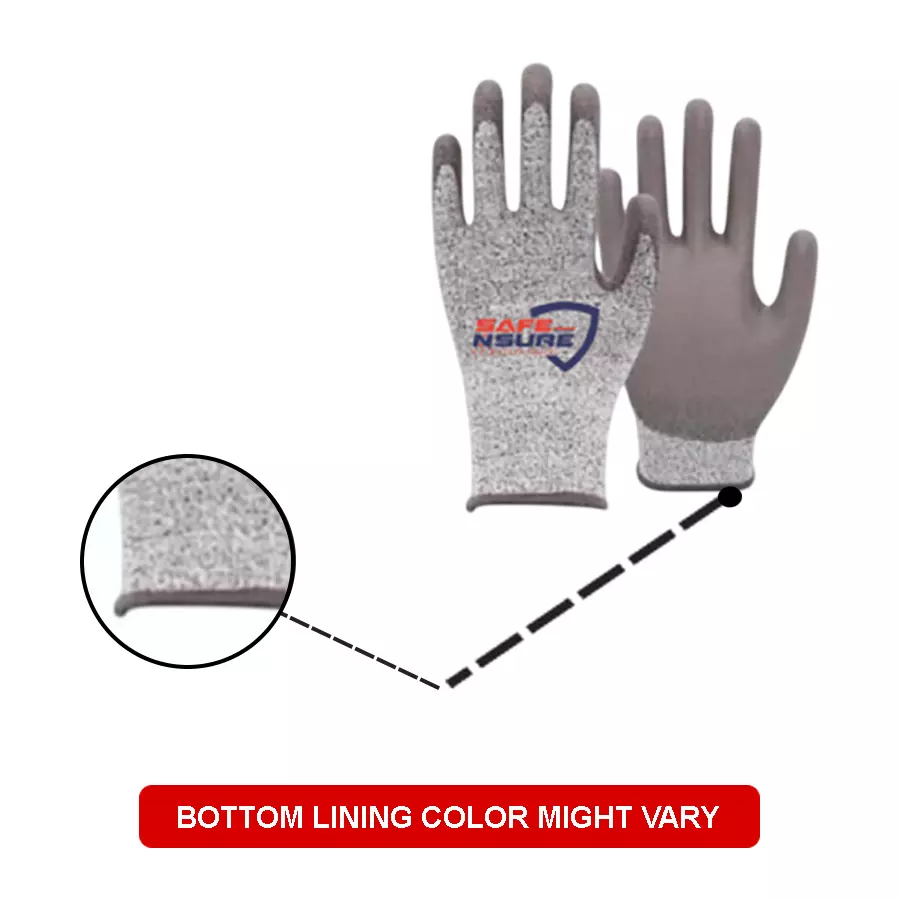 Safe N Sure PU Coated Seamless Knitted Gloves 254 mm (10 inch) Seamless Knitted Polyester Liner Knit Wrist, SSPU430C (Pack of 10 Pair)