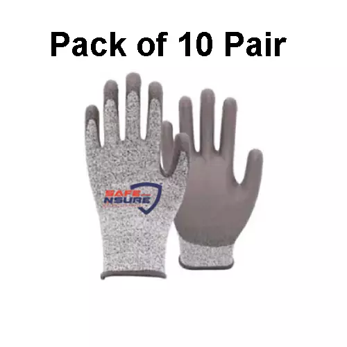 Safe N Sure PU Coated Seamless Knitted Gloves 254 mm (10 inch) Seamless Knitted Polyester Liner Knit Wrist, SSPU430C (Pack of 10 Pair)