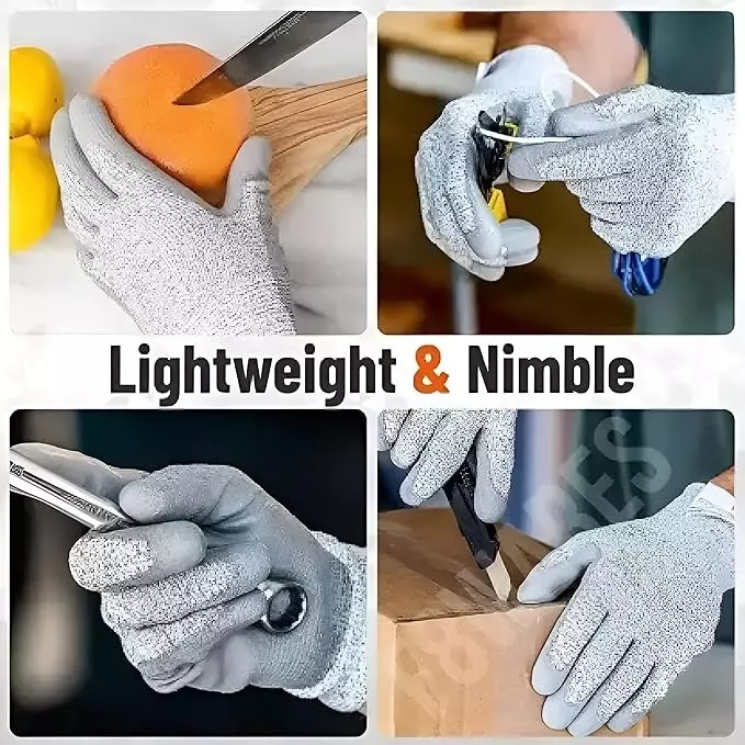 Swavind Safety Hand Gloves Synthetic with PU Coating High-Quality PU Coating with Abrasion Resistance Silver & Grey Free Size