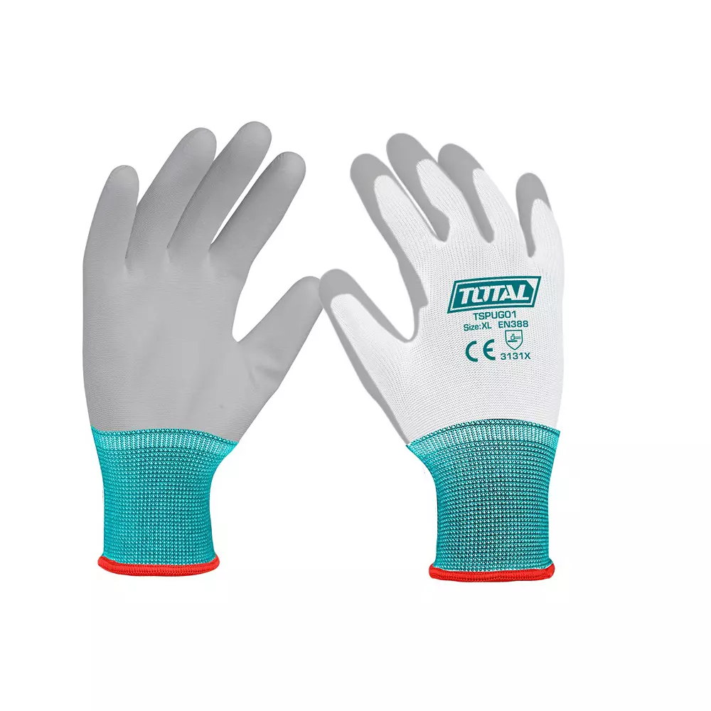 Total PU Coated Gloves PU Adhesive Dip Palm Size XL for Low-Oil Work, TSPUG01
