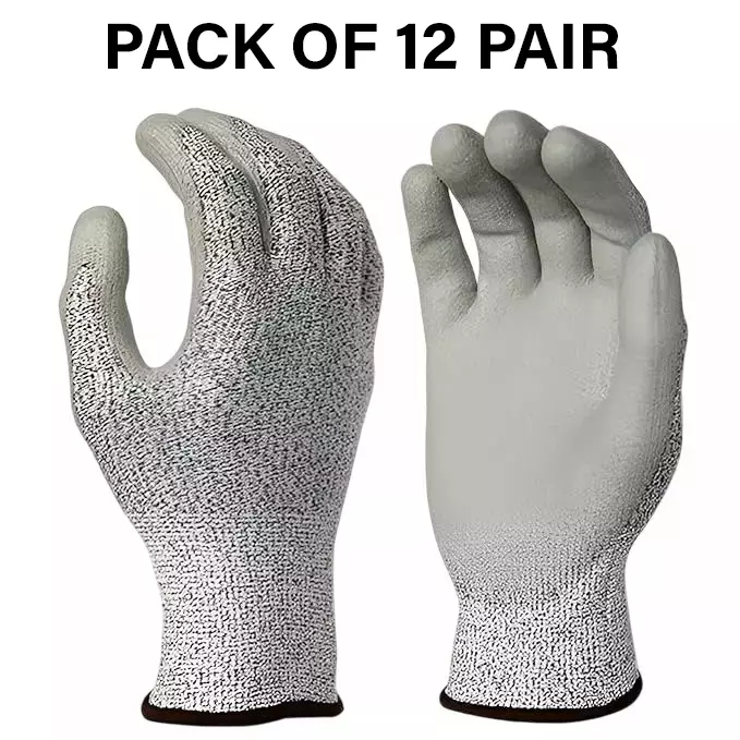 Swavind Safety Hand Gloves Synthetic with PU Coating High-Quality PU Coating with Abrasion Resistance Silver & Grey Free Size (Pack of 12 Pair)