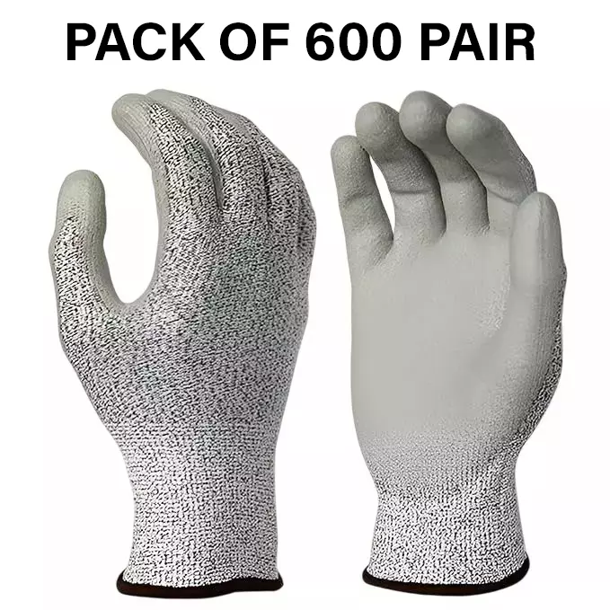 Swavind Safety Hand Gloves Synthetic with PU Coating High-Quality PU Coating with Abrasion Resistance Silver & Grey Free Size (Pack of 600 Pair)