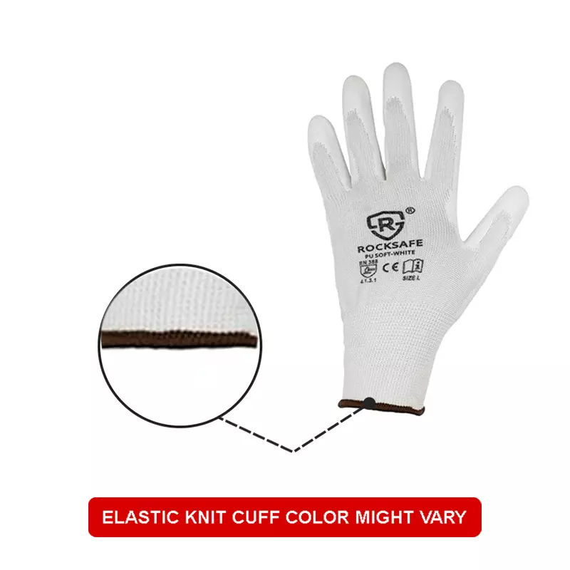 ROCKSAFE Safety Hand Gloves 13 Gauge Polyester PU Coated HPPE Liner White Size M (Pack of 72 Pairs)