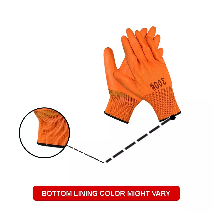 Swavind Safety Hand Gloves High-Quality PVC Full PVC Coating with Abrasion Resistance Orange Free Size (Pack of 120 Pair)