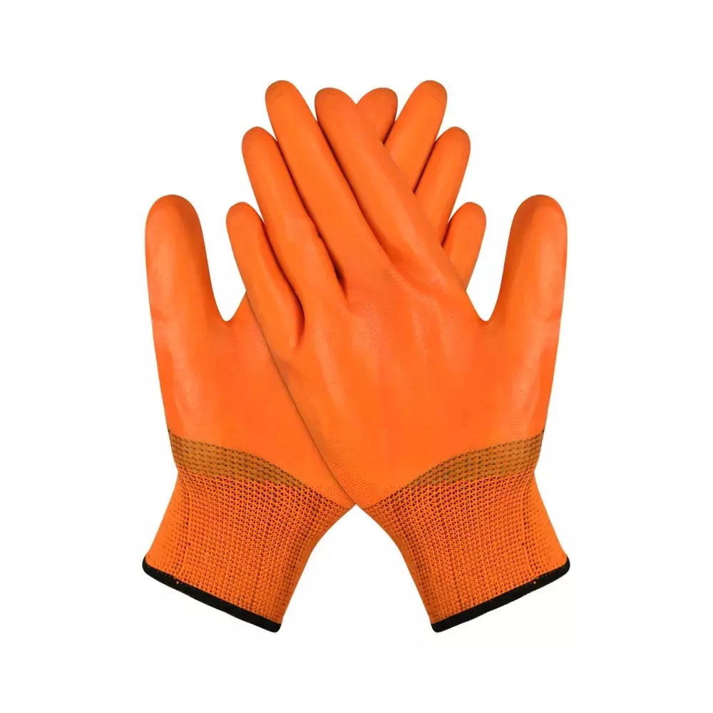 Swavind Safety Hand Gloves High-Quality PVC Full PVC Coating with Abrasion Resistance Orange Free Size (Pack of 120 Pair)