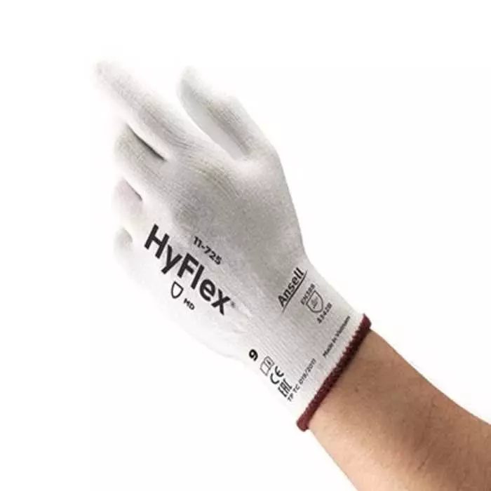 Ansell HyFlex 11-725 White HPPE Nylon Spandex Cut Resistant Gloves Size 8 Polyurethane Coating, 11725080