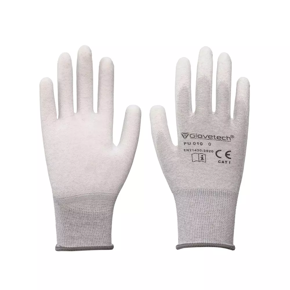 Glovetech PU Coated Gloves Palm Coated White & Gray Small Size, PU 010 (Pack of 480 Pair)