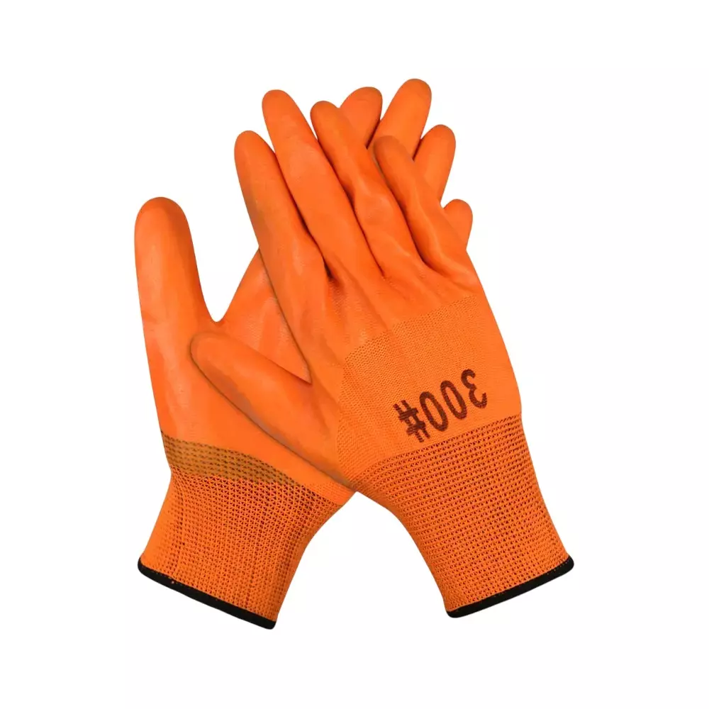 Swavind Safety Hand Gloves High-Quality PVC Full PVC Coating with Abrasion Resistance Orange Free Size (Pack of 600 Pair)