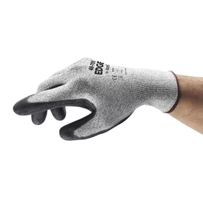 Ansell Edge 48-701 Black Polyester Spandex Abrasion Resistant Cut Resistant Work Gloves Size 5 Polyurethane Coating, 48701050