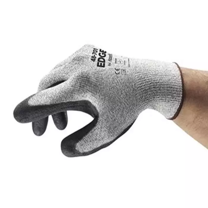 Ansell Edge 48-701 Black Polyester Spandex Abrasion Resistant Cut Resistant Work Gloves Size 8 Polyurethane Coating, 48701VP080