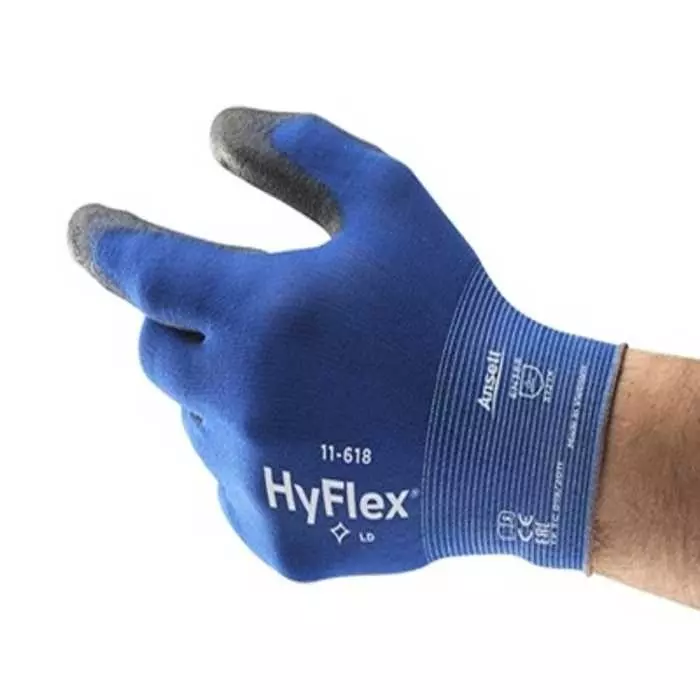 Ansell HyFlex 11-618 Black Nylon Abrasion Resistant Gloves Size 11 Polyurethane Coating, 11618110