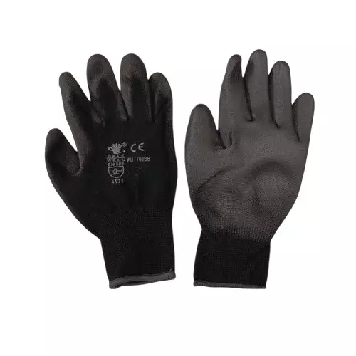 Atlas Hand Gloves Pu Cotted Black Polyurethane Free Size for Industrial Use, (Pack of 12 Pair)