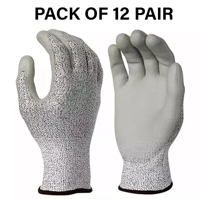 Swavind Safety Hand Gloves Fabric with PU Coated PU Coating with Abrasion Resistance Grey Free Size (Pack of 12 Pair)