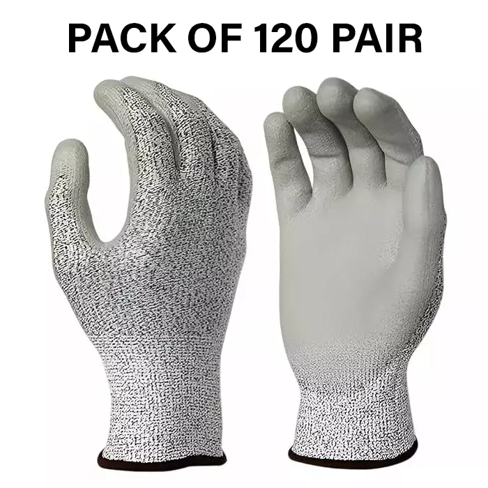 Swavind Safety Hand Gloves Synthetic with PU Coating High-Quality PU Coating with Abrasion Resistance Silver & Grey Free Size (Pack of 120 Pair)