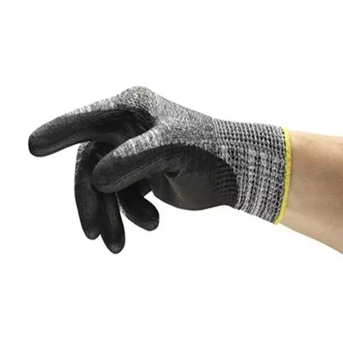 Ansell Edge 48-705 Black Glass Fiber HPPE Polyester Spandex Cut Resistant Work Gloves Size 6 Polyurethane Coating, 48705VP060