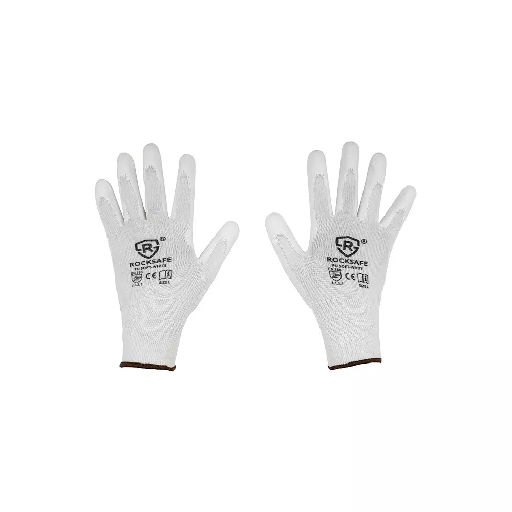ROCKSAFE Safety Hand Gloves 13 Gauge Polyester PU Coated HPPE Liner White Size L (Pack of 48 Pairs)