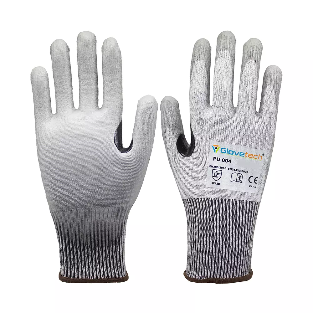 Glovetech PU Coated Cut Resistant Gloves Palm Coated Gray XXL Size, PU 004 (Pack of 180 Pair)