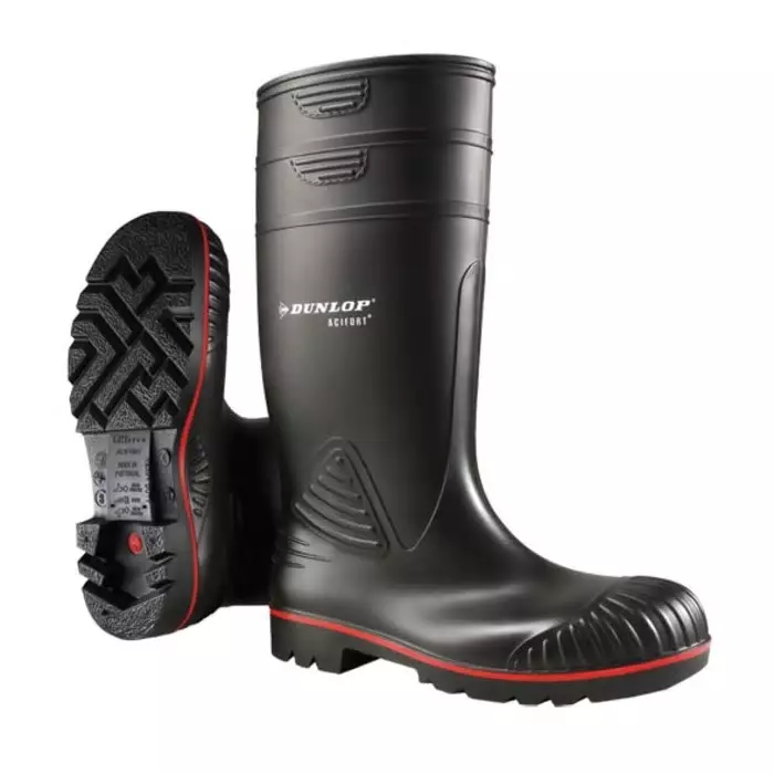 Dunlop Acifort Black, Red Steel Toe Capped Mens Safety Boots, UK 6.5, EU 40, A442031