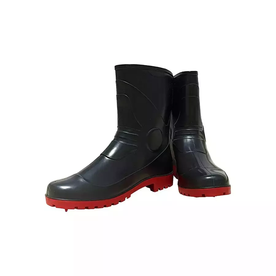 Fortune Winner 10 PVC Double Density Plain Toe High Ankle Black & Red PVC Gumboot Size 9