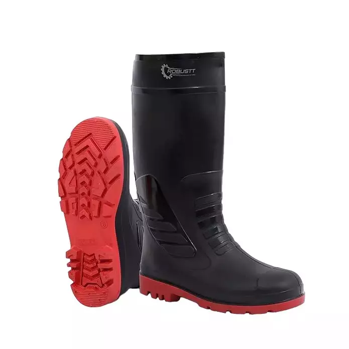 Robustt Steel Toe Printed Leather Waterproof Red & Black Gumboot Safety Shoes Size 9