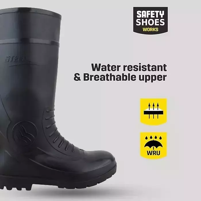 Elecant 381 mm(15 Inch) Light Weight Shock Absorbing & Antistatic Industrial Black Safety Gumboot, Size- UK 10