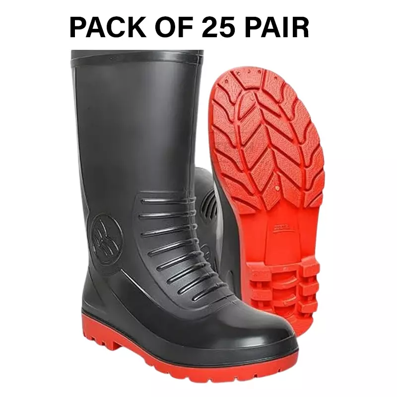 Safe Dot Safety Gumboot Rubber Sole PVC Material Red & Black 38.1 cm Height for Industrial Use UK8, GB-01 (Pack of 25 Pair)